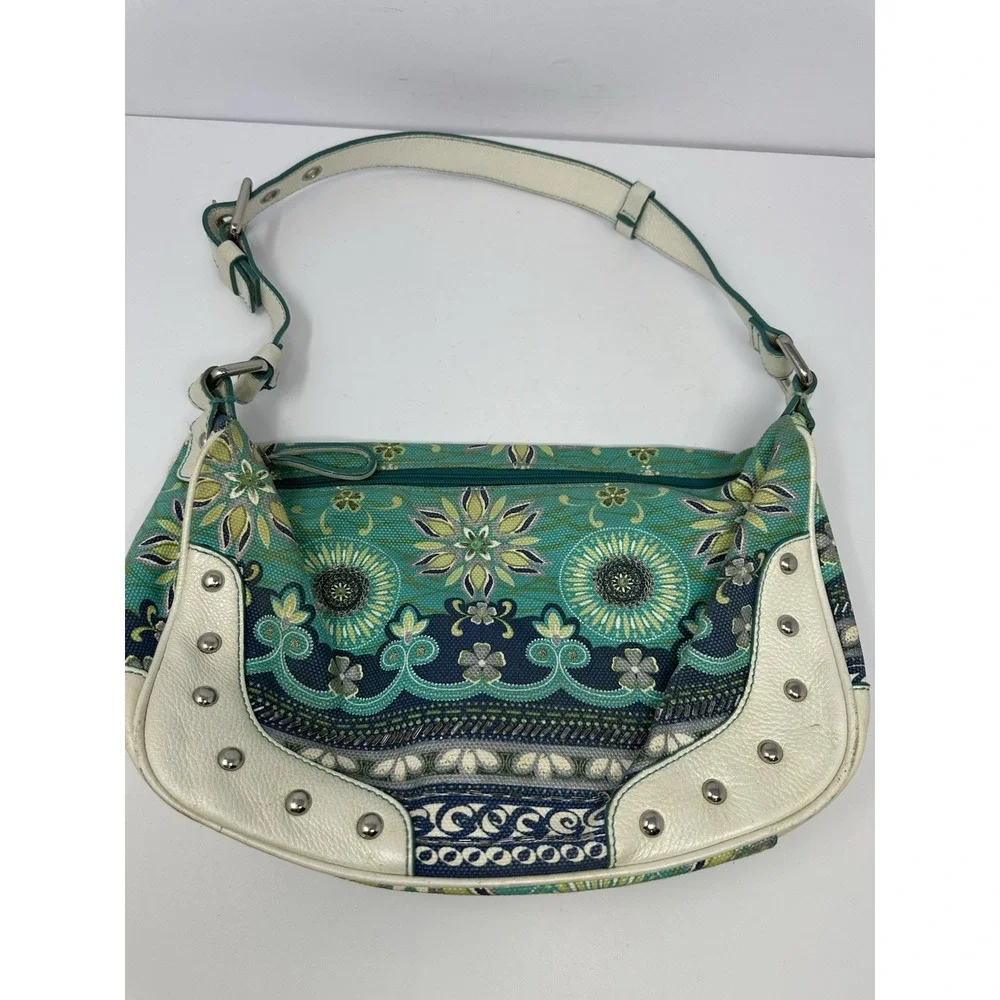 Vintage Y2K The Sak Leather Hobo Shoulder Bag Boho Floral Beaded Z0
